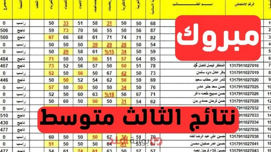PDF .. نتائج الثالث المتوسط الدور الأول 2025 بالعراق برقم الاكتتاب جميع المحافظات