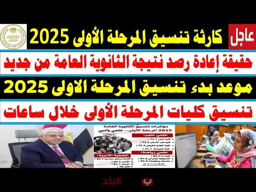 تنسيق الثانويه العامه المرحله الاولى 2025 الحد الأدنى للقبول بالكليات وجدول تسجيل الرغبات رسميًا