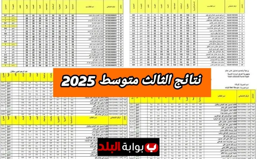 رابط موقع نتائجنا الثالث متوسط الدور الثاني 2025 في العراق PDF بالاسم والرقم الامتحاني