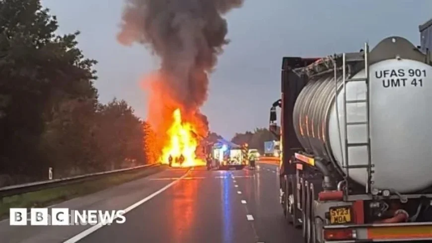 Car Transporter Fire Shuts Down M5 Near Exeter