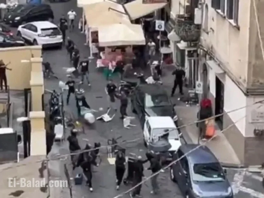 Napoli and Sporting Lisboa Fans Clash in Intense Confrontation Video
