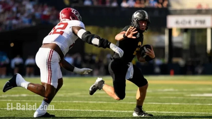 ESPN Predicts Alabama’s Victory Over Vanderbilt Commodores in Football Showdown