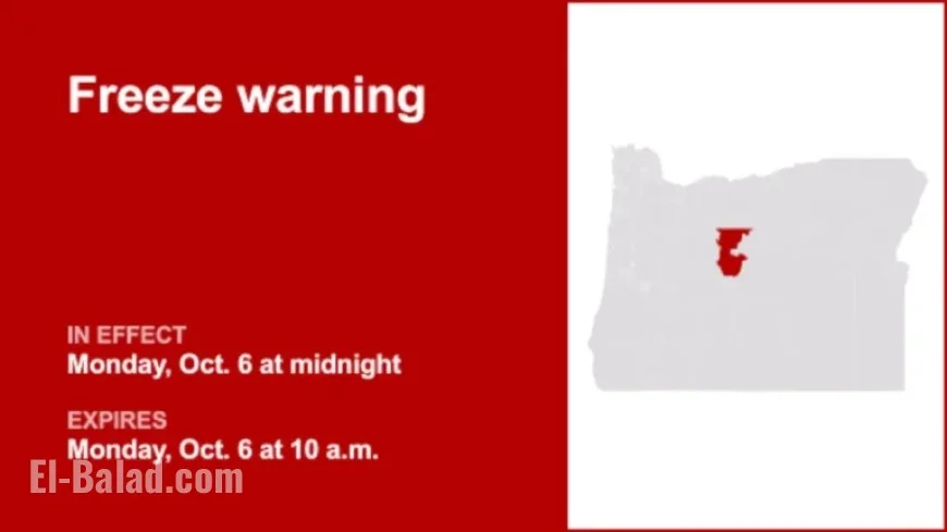 Freeze Warning Issued for Central Oregon as Temperatures Drop to 25°F